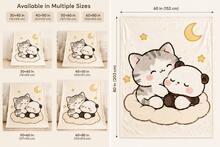 > Adorable Cat Panda Sleeping Cloud Stars Fleece Throw Blanket Warm Soft Cozy Decorative - White - View 2