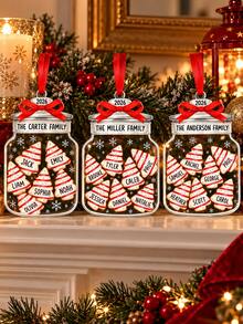 1pc Personalized Christmas Tree Ornament, 2D Flat Acrylic Cookie Jar Design, Customizable Family Last Name And 2-8 Names, Holiday Party Decoration - Multicolor - View 6