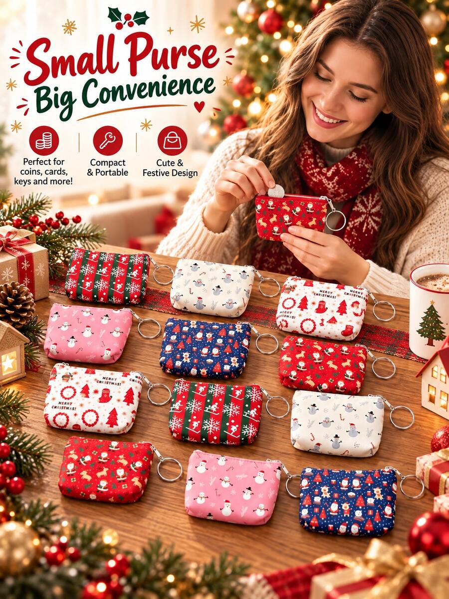 Creative Christmas Series Coin Purse Key Pouch, Portable Personalized Handheld Small Bag, Multi-Functional Storage Bag, Women's Key Ring Coin Purse, Cute Holiday Party Gift Bag