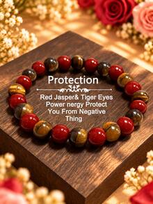 Men's Inner Strength Bracelet – Red Jasper, Tiger Eye Protection, Confidence, Courage, Power, Energy Healing Meditation Jewelry Gifts For Him Or Her - Multicolor - View 8