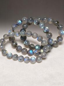 Natural Labradorite Beaded Bracelet, Reiki Healing Crystal Stretch Bracelet For Intuition & Protection, Spiritual Energy Stone Jewelry - Labradorite[1pc] - View 4