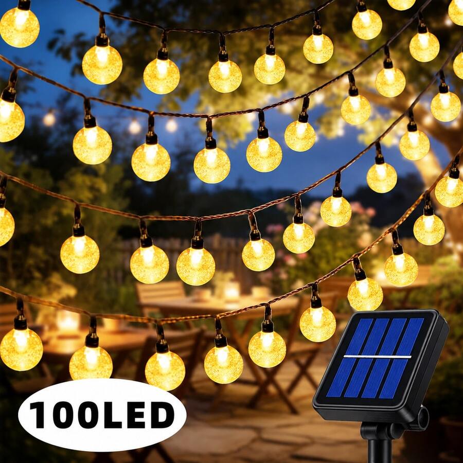 Solar Powered Bubble Ball String Lights, 100/50/20 LED Hanging Bubble Lights, 8 Lighting Modes, Automatic Light Sensor Switch, Suitable For Garden, Wedding, Party, Yard, Fence, Porch, Tree, Summer, Valentine's Day, Christmas Decoration - Solar Powered Bubble Machine - View 1
