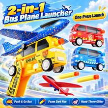 2026 1pc 2-In-1 Bus Plane Launcher Toy, Transforming Vehicle With Foam Glider Airplane And Soft Foam Darts, One-Button Launch Design, 3 Style Options, Interactive Flying Toy For Outdoor Play And Family Fun - Multicolor - View 1