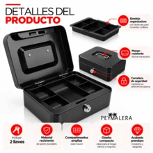 PEYMALERA Small Metal For Coins, Bills, Documents, With Key - Negro - View 5