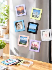 10/5/2pcs Square Magnetic Mini Photo Frames, Double-Sided Display Mini Fridge Magnet Photo Frames, Summer Home Decor, Fridge Magnetic Photo Frames, Desktop Photo Frames, Nordic Bohemian Style Decoration - Multicolor - View 2