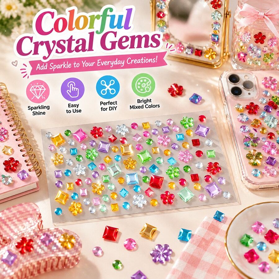 1pc Rhinestone Sticker, Gemstone Sticker, Self-Adhesive Jewelry Sticker, Shiny Craft Rhinestone Sticker, Eye Makeup Decoration, Eyes, Nails, Acrylic Rhinestone Sticker Multiple Styles - Multicolor - View 1