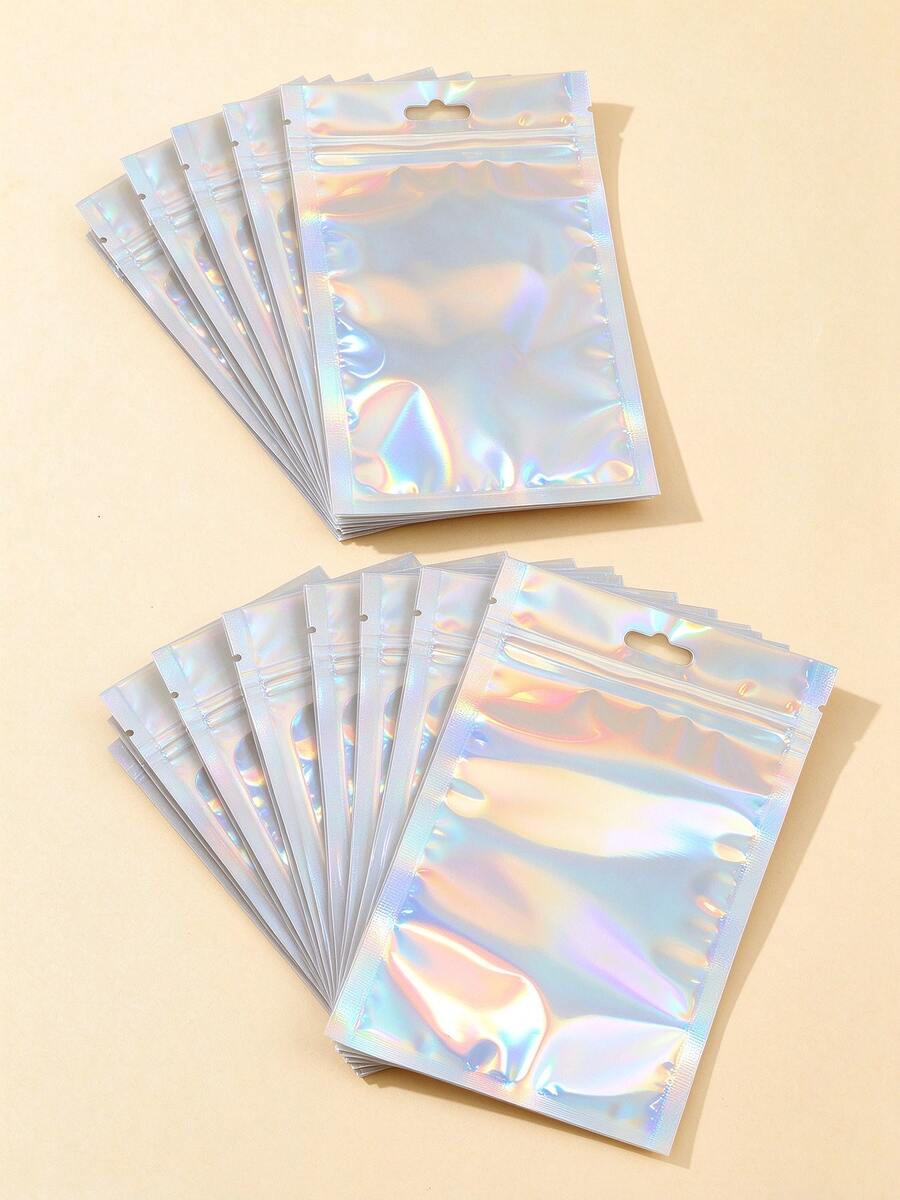 100/30/10pcs Reusable Ziplock Bags, Various Sizes Reusable Ziplock Bags, Transparent Holographic PVC Jewelry Bags, Colorful Plastic Aluminum Foil Bags, Multiple Sizes And Colors Available - Transparent - View 1