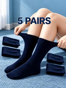 5 Pairs Loose Fit Solid Color Socks, Loose Ankle Socks, Ultra Loose Short Socks, Soft Breathable Mid-Foot Socks, Elastic Top Design, Easy To Put On And Take Off, Unisex, Suitable For Men, Elderly And Daily Wear. Random Colors - Multicolor - View 3