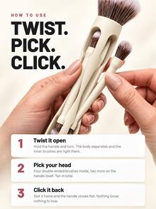 10 In 1 Multifunctional Makeup Brush, 5 Double-Ended Brushes With 10 Heads For Contour, Powder, Concealer, Eyeshadow, Blending, Eyeliner And Brows, Soft Synthetic Bristles, Compact Nesting Handle, Portable Travel Makeup Kit For Daily Beauty Routines. - Beige - View 2