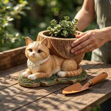 1pc Lucky Cat Planter, Garden Succulent Flower Pot, Decorative Planting Pot Ornament - A - View 4