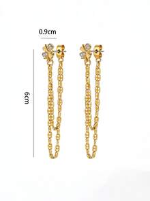 Exquisite Lucky Four-Leaf Clover Chain Tassel Earrings, Elegant And Sophisticated, Perfect Gift Choice, Suitable For Daily Wear, All Seasons - Gold - View 4