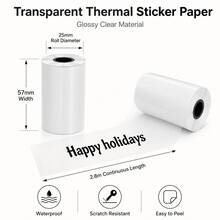 2 Gulungan Stiker Label Termal Hitam Transparan, 57mm x 25mm, Label Perekat Bening, Cocok untuk Barcode, Logo, Stiker Ucapan Terima Kasih, Penyegelan Kemasan, Klasifikasi Penyimpanan, Kerajinan Tangan, dan Penggunaan Usaha Kecil - View 3