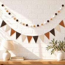 Felt Triangle Bunting And Pom Pom Garland Set, Birthday, Baby Shower, Gender Reveal, Jungle Wildlife Theme Party Decorations - View 10