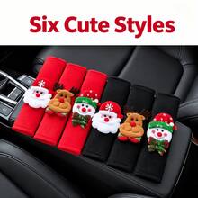 Christmas Car Seat Belt Shoulder Pads, Cute 3D Santa Claus, Reindeer & Snowman Decor, Soft Comfortable Shoulder Strap Protector, Available In Red & Black, Christmas Car Interior Decoration Accessory - A - View 4