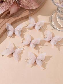6pcs Fashion Elegant Mesh Tassel Butterfly Hair Clips, Suitable For Daily, Vacation, Home, Elegant Zinc Alloy Hair Clips For All Seasons - Purple - View 3