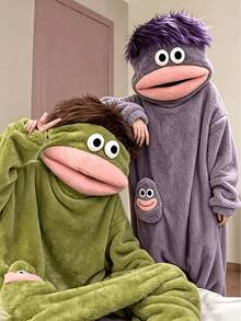 Cute Fun Cartoon Big Mouth Monster Thick Coral Fleece Bathrobe, Couple Bathrobe, Cartoon Bathrobe,Suitable For Cosplay, Unisex Bathrobe, - Multicolor - View 2