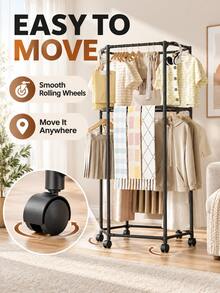 Square/Hexagonal Rotating Clothes Drying Rack, Rolling Clothes Rack With Load-Bearing Wheels, Space-Saving, Sturdy Metal Floor-Standing Multi-Bar Clothes Rack, Suitable For Bedroom, Dormitory And Balcony; Floor-Standing Rotating Clothes Drying Rack, Suitable For Room, Bedroom, Living Room - Multicolor - View 2