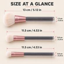 3 Piecesnew Transparent Handle, Pink Makeup Brush Set, Professional Makeup Tools, Suitable For All Skin Types, Multi-Functional Eyeshadow Brush, Blush Brush, Contour Brush, Blending Brush, Suitable For Travel Makeup Brushes. - Pink - View 9
