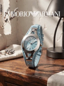 Armani Women's Quartz Watch Light Blue Leather Strap Round Radial Pattern Blue Dial Silver Case Elegant Style Summer Daily Wear Girlfriend Birthday Gift - one-size - View 5