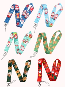 1pc Christmas Lanyard,Cute Santa Gingerbread Man Snowman Print Neck Strap,ID Badge & Phone Lanyard,For Work Pass,Transport Card,Ideal Holiday Gift - Red - View 9