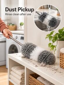 Modern Microfiber Extendable Duster, Gray White Fluffy Dusting Head With Telescopic Metal Pole And Non Slip Grip, Washable Static Dust Collector For Ceiling Fans, High Corners, Wall, Shelves, Home Cleaning, Spring Cleaning, Fall Winter Housework - Multicolor - View 7