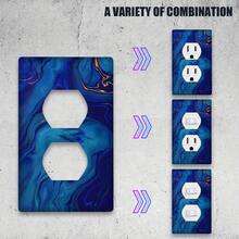 1pc 1-Gang/2-Gang Navy Blue & Gold Acrylic Printed Art Switch Plate | Decorative Wall Panel Pattern, Indoor/Outdoor Universal Switch Panel, Suitable For Bedroom & Kitchen - B - View 2