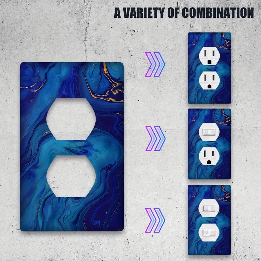 1pc 1-Gang/2-Gang Navy Blue & Gold Acrylic Printed Art Switch Plate | Decorative Wall Panel Pattern, Indoor/Outdoor Universal Switch Panel, Suitable For Bedroom & Kitchen