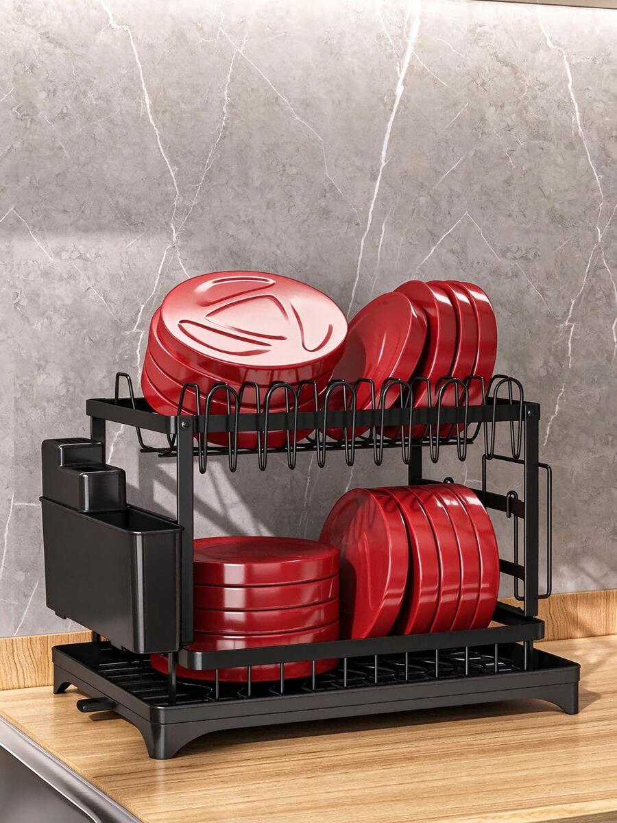 1pc Double Layer Detachable Minimalist Multifunctional Kitchen Dish Rack, Countertop Bowl Plate Chopstick Storage Rack, Suitable For Storing Tableware, Home Utensils And Knives, Cup Plate Organizer - Multicolor - View 1