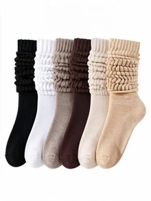 1/3/6 Pairs Women's Autumn/Winter Loose Knit Socks, Slouch Socks, Drawstring Socks, Mid-Calf Socks - Multicolor - View 12