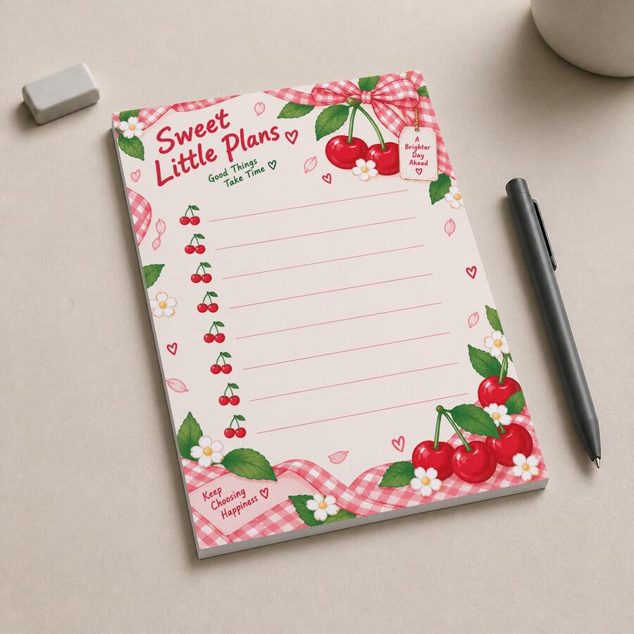 Khối giấy ghi chú xé rời họa tiết kẻ caro anh đào - 50 tờ, 14 x 20 cm, không keo, có dòng kẻ, dùng lập kế hoạch công việc hàng ngày và làm quà tặng để bàn - Một cỡ - Xem 1