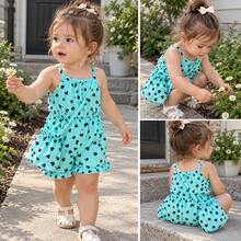 Baby Girls Spaghetti Strap Romper + Decorative Bag 2pcs Cute Fashion Outfit Set - Green - View 3