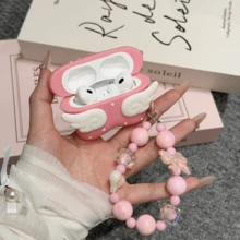 1pc Pink Diamond Wrist Strap Chain Polka Dot Star Wing Silicone Earphone Protective Case Compatible With Apple 1/2 Pro, 3/Pro (2nd Generation), 4/Pro, 3/ 5 - Multicolor - View 3