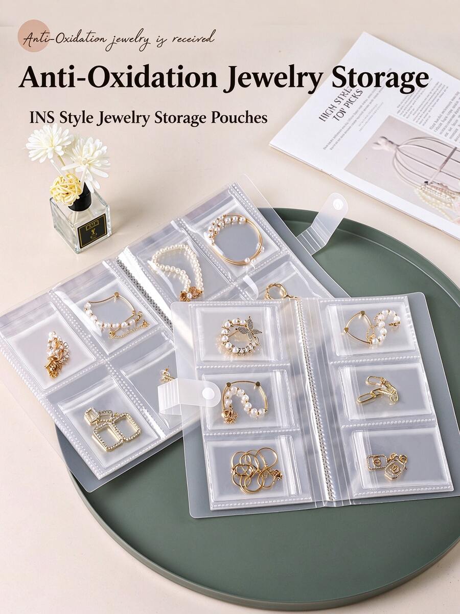 1pc Frosted Transparent Jewelry Storage Book, Does Not Include 30 Anti-Oxidation Storage Bags, Used For Organizing Rings, Earrings And Necklaces, Ideal Gift For Women, Suitable For Sunny, Travel, Back To School Season And Other Occasions.