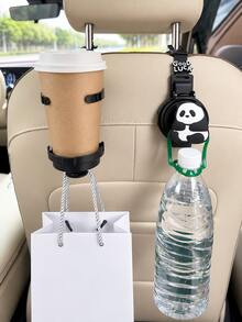 Car Headrest Hook Cup Holder 2-In-1 Seat Back Storage Hook, Multi-Function Car Interior Seat Hook With Storage Hook, Cup Holder, Cute Animal Design, Universal Car Interior Accessory, Suitable For Travel And Commuting - A - View 3