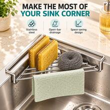 1PC Sink Drain Rack, Stainless Steel Triangular Sink Organizer, Space-Saving, For Sponges, Dish Soap, Dishcloths, Brushes, Scrubbers & Rags, Kitchen Countertop Organizer, Home Kitchen Essential - A - View 2