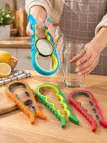 1pc Easy-To-Use 4-In-1 Can/Jar/Bottle Opener - Comfortable Ergonomic Handle With Non-Slip Rubber Surface For Secure Grip, Suitable For People With Weak Hands Or Arthritis, No More Struggling With Tight Lids, Durable And Rust-Resistant Stainless Steel Core - Multicolor - View 2