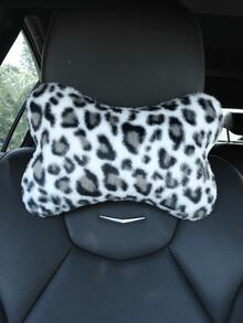 Leopard Print Bone Shaped Car Neck Pillows, Soft Fluffy Plush Auto Headrest Cushions, Universal Neck Support Car Seat Pillows For Driving Travel - Bone-shaped - View 7