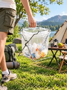 Foldable 304 Stainless Steel Trash Bag Holder, Portable Folding Garbage Rack, Multi-Purpose Hands-Free Filling Foldable Stand, Suitable For Kitchen Countertop, Desktop, Sink, Camping, Picnic, RV, Space-Saving Metal Rack - View 5