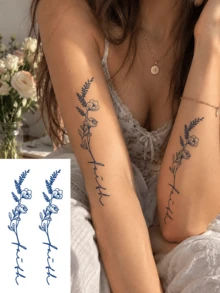 Temporary Waterproof Herbal Tattoo Stickers Blue Planet, Moon, Stars, Compass, And Rectangular Patterns Arm, Back, Waist, Collarbone, And Body Stickers; Holiday Party Decorations And Gifts - Blue - View 10
