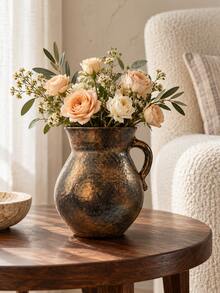 1pc Rustic Bronze Tone Flower Vase, Vintage Textured Decorative Vase For Fresh Or Dried Flowers, Farmhouse Home Decor For Living Room, Entryway, Shelf, Mantel & Dining Table - Multiple Styles - View 10