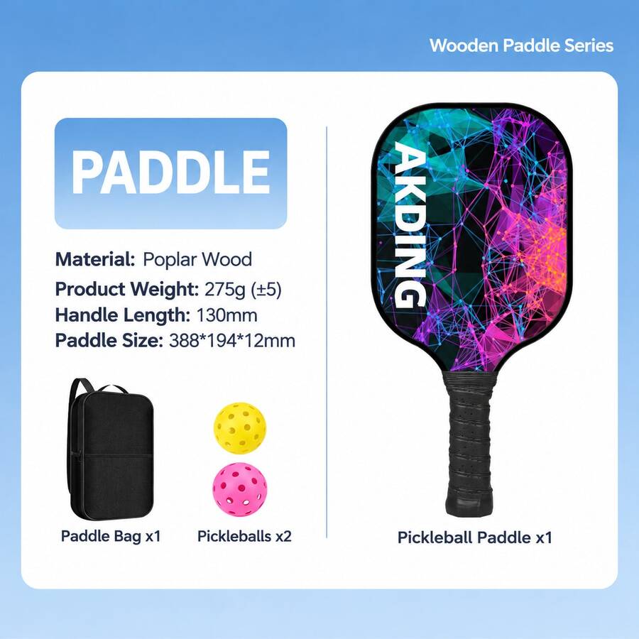 Bộ vợt Pickleball gồm túi xách di động và 2 bóng, vợt Pickleball nhẹ, điểm ngọt lớn, tay cầm chống trượt thoải mái, phù hợp cho người mới bắt đầu chơi thể thao ngoài trời - Nhiều màu - Xem 1