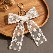 1pc Lace Bow Keychain Pendant, Exquisite Women's Floral Print Bohemian Style Key Ring, Car Key Accessory Gift, Creative Keychain Accessory, Bag And Wallet Decoration Accessory, Ideal Birthday Gift, Holiday Gift, Party Favor - Multicolor - View 6