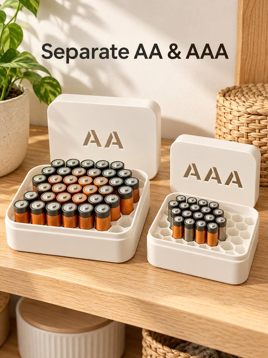 27-Slot Battery Storage Box 3D Printed Honeycomb AA And AAA Battery Organizer Large Capacity With Lid Storage Box Suitable For Home, Desk And Drawer Thanksgiving And Christmas Holiday Storage Practical Gift For DIY Enthusiasts And Homeowners