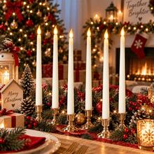 Set Of 3 Flameless LED Candles-Battery-Operated, Smokeless, And Featuring A Warm, Flickering Glow. Perfect For Christmas, Halloween, Valentine's Day, Weddings, Table Settings, And Home Decor, Creating A Cozy Atmosphere For Candlelight Dinners. - Taper Candles - View 1