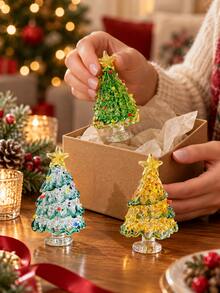 1pc Handmade Glass Crystal Christmas Tree Decoration With Star Ornament, Available In Transparent And Green, Suitable For Home Desktop Display Or Window Showcase, Creates Festive Christmas Atmosphere, Ideal Gift For New Year Holiday - Multicolor - View 7