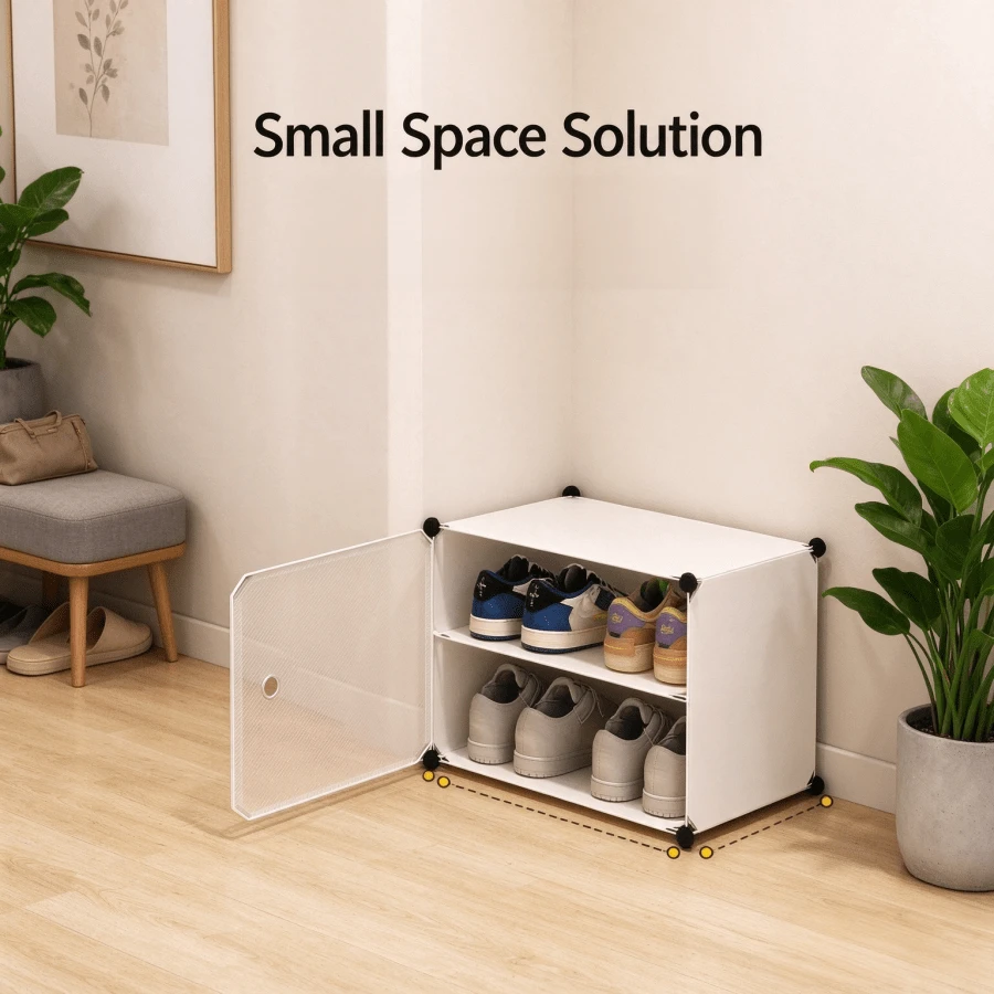 1pc White DIY Modular Shoe Rack With Translucent Doors, Stackable Multi-Layer Shoe Storage Organizer, Dust-Proof Floor-Standing Shoe Shelf, Space-Saving Easy Assembly Sturdy Shoe Cabinet, Suitable For Entryway, Hallway, Home, Bedroom, Dorm