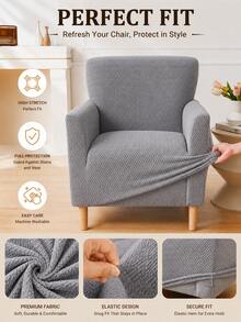 1pc Jacquard Stretch Sofa Cover Elastic Sofa Slipcover Protector Anti-Slip Soft Durable Fabric Pet Child Friendly Easy Fit Wrinkle-Resistant Machine Washable 1 Seater Cushion Cover Sofa Couch Protector For Living Room Home Decor 90x140cm - Dark Grey - View 1