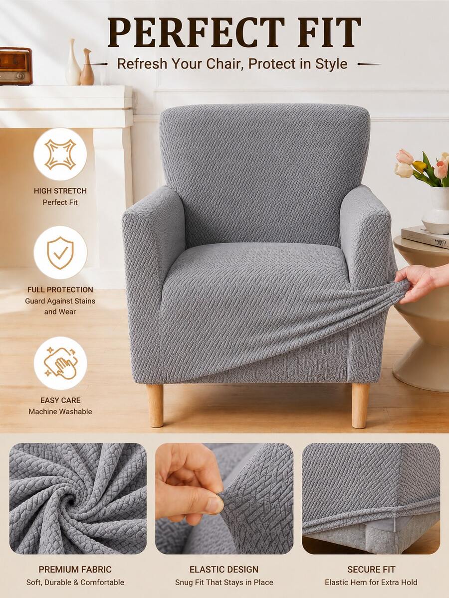 1pc Jacquard Stretch Sofa Cover Elastic Sofa Slipcover Protector Anti-Slip Soft Durable Fabric Pet Child Friendly Easy Fit Wrinkle-Resistant Machine Washable 1 Seater Cushion Cover Sofa Couch Protector For Living Room Home Decor 90x140cm - Dark Grey - View 1