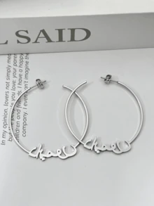 Customized Crown Name Large Hoop Earrings, Personalized Arabic Letter Customized Large Earrings, Unisex Minimalist Stainless Steel Jewelry - Multicolor - View 13