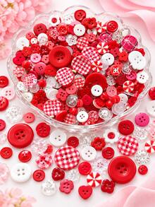 10/20/30pcs Red Mixed Color Sewing Buttons, Strawberry Heart Flower Star Plaid Decorative Handmade Buttons, Suitable For DIY Sewing, Scrapbooking, Clothing Repair, Doll Making, Gift Wrapping And Craft Projects, Multiple Shapes - Multi-color - View 2